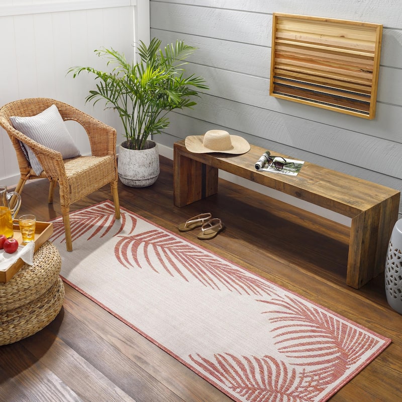 Livabliss Long Beach Outdoor Safe Tropical Area Rug - 2'7" x 7'3" - Cream/Purple/Red