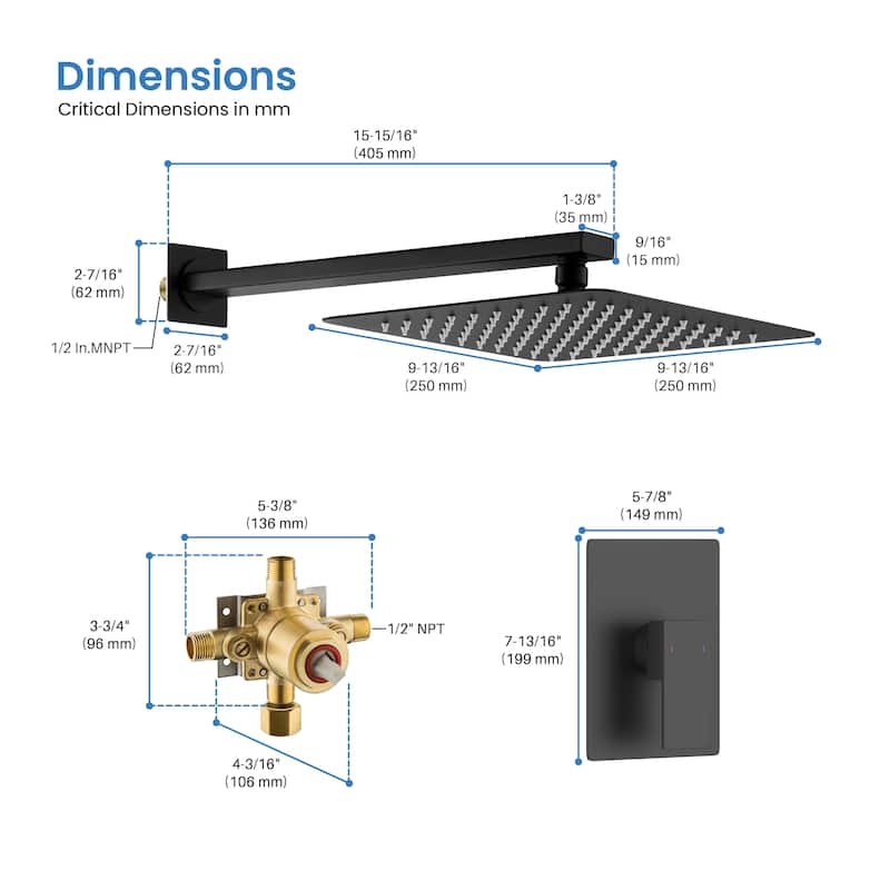 Cube Pressure Balanced Single Function Shower System with Rough In Valve