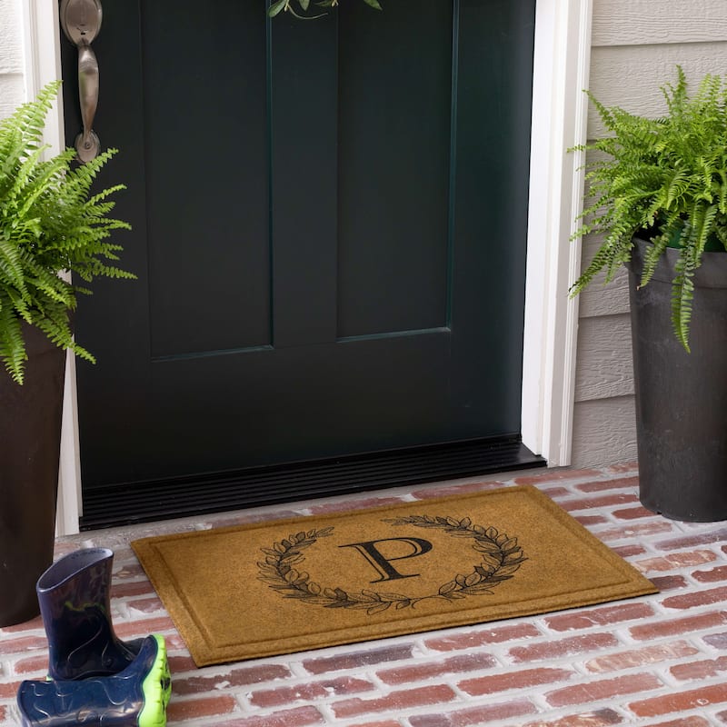 Mohawk Home Monogram Initial Faux Coir All Weather Recycled Rubber Door Mat