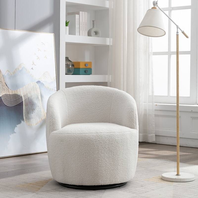 Teddy Fabric Swivel Accent Armchair Barrel Chair - Ivory