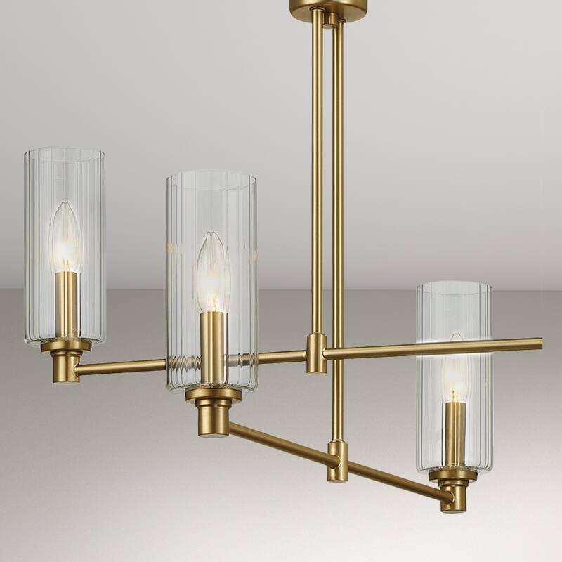 Cort Satin Brass 4-Light Pendant with Ribbed Glass Shades - Clear Ribbed Glass