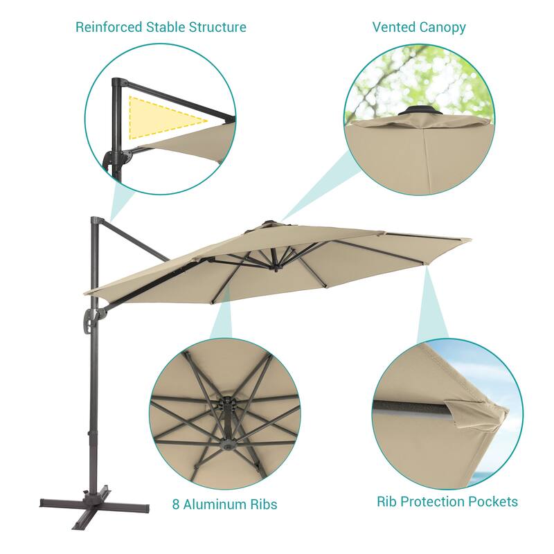 BONOSUKI 11FT Cantilever Patio Umbrella 360 Rotation Angle Adjustment