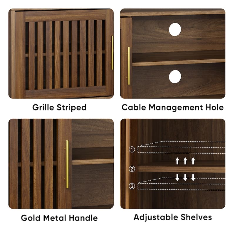 63 Inch Tv Stand With 2 Grille Door Cabinets And Adjustable Storage Rack,Suitable For Tv Cabinets With 55/65/70 Inch Tvs