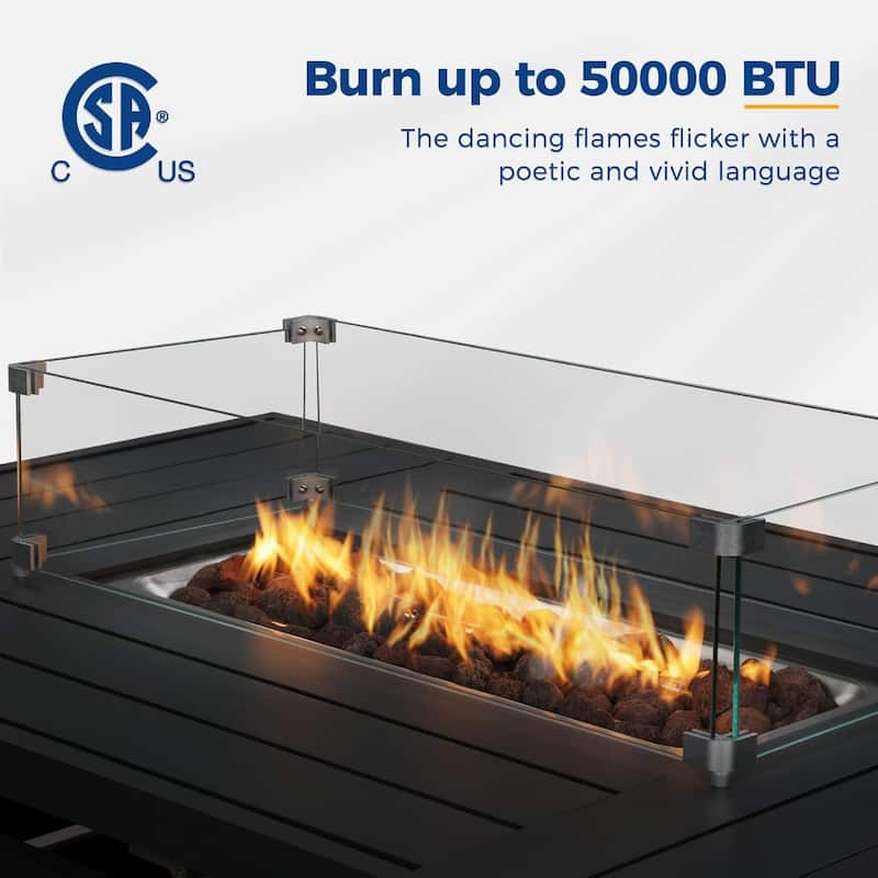 54.3" Patio Black Aluminum Fire Pit Table, 50000 BTU CSA Certified, Waterproof Cover