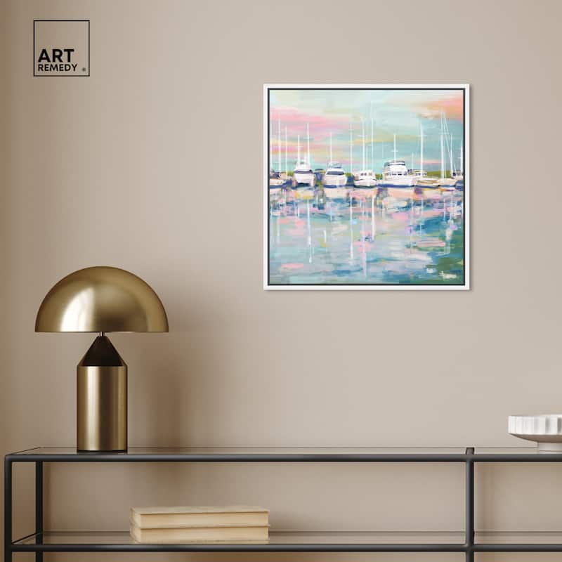 Art Remedy Coastal Dock Framed Sailing 1 Piece Canvas Wall Art