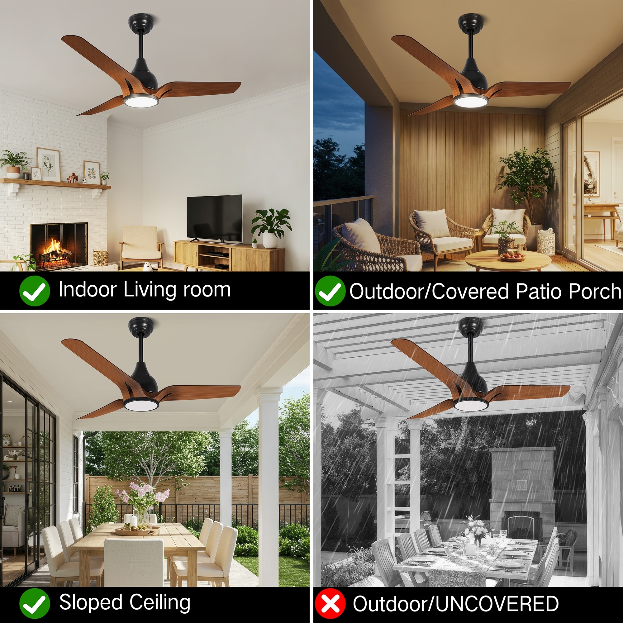 56 in. Dimmable LED Indoor/Covered Outdoor Black Ceiling Fan with