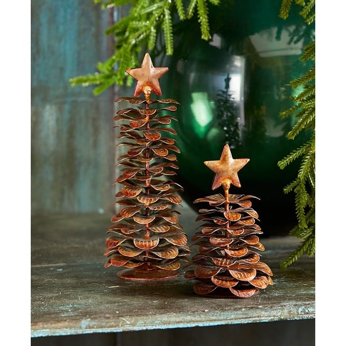 Pinecone Tree with Star Tall Decorative Figurine Holiday Decor Antique Brown Iron 7x3x3 inches Christmas