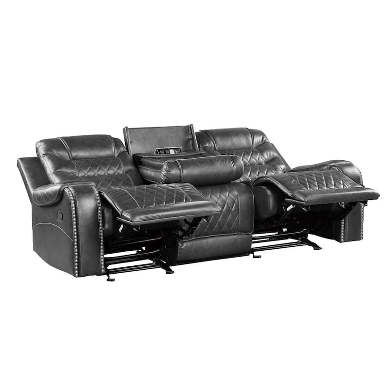 Paul 87 Inch Power Recliner Sofa, Drop Table Cupholders Gray Faux Leather