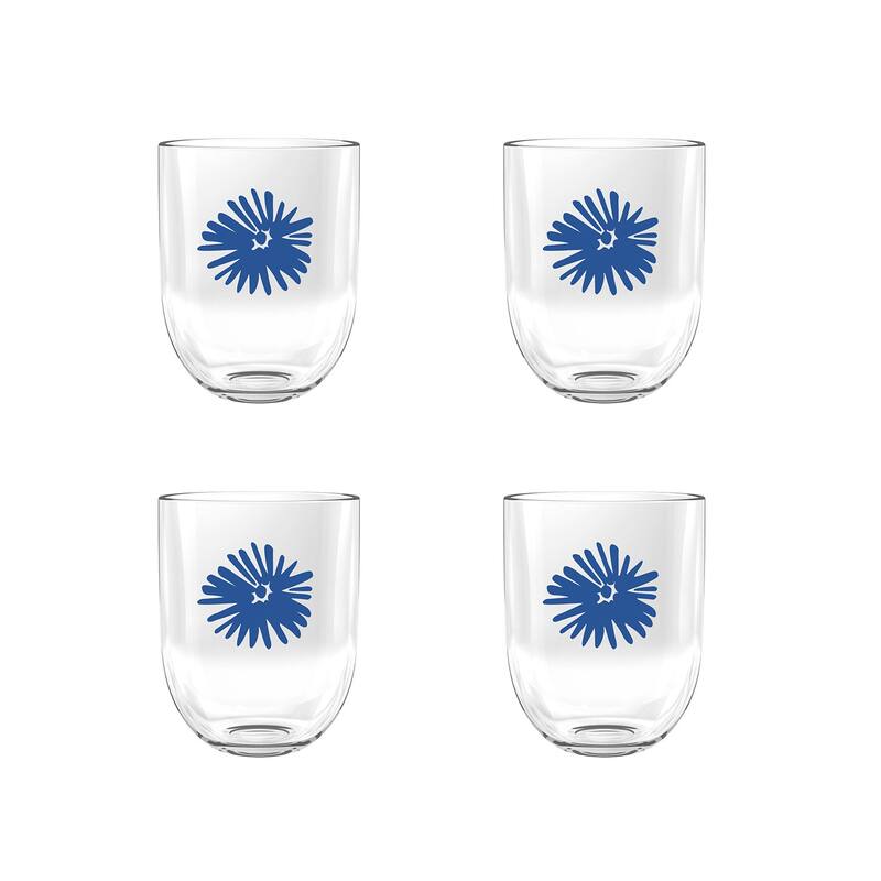 Abode Homewares Midsummer Acrylic Floral Stemless Wine Glass - 16 oz - Set of 4 - Blue