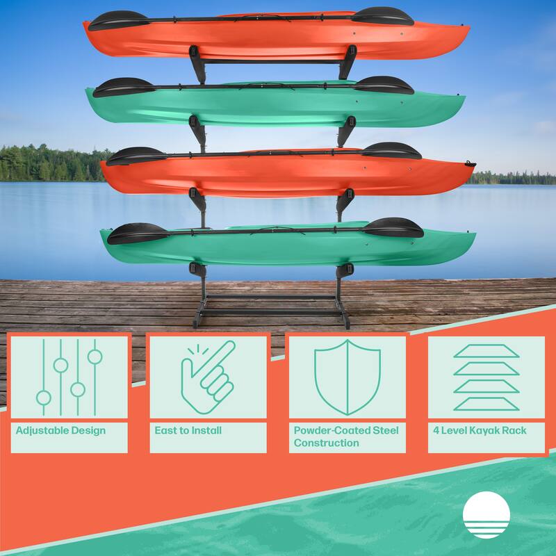 Kayak Storage Rack - 3-4 Level Freestanding Adjustable Stand with Padded Arms and 300 - 400lbs Capacity for Canoes by Rad Sportz