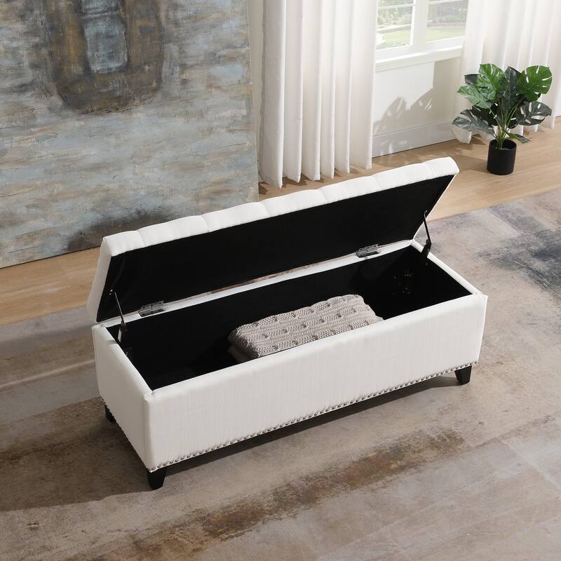 47.5" Linen Button-Tufted Storage Ottoman with Safety Close Hinge