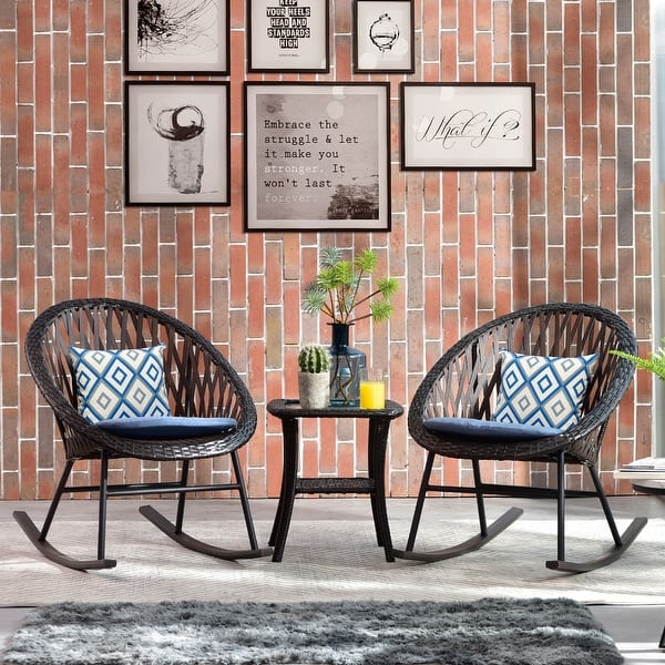 slide 2 of 32, OVIOS 3-piece Patio Rocking Chair Bistro Set with Glass Coffee Table Blue