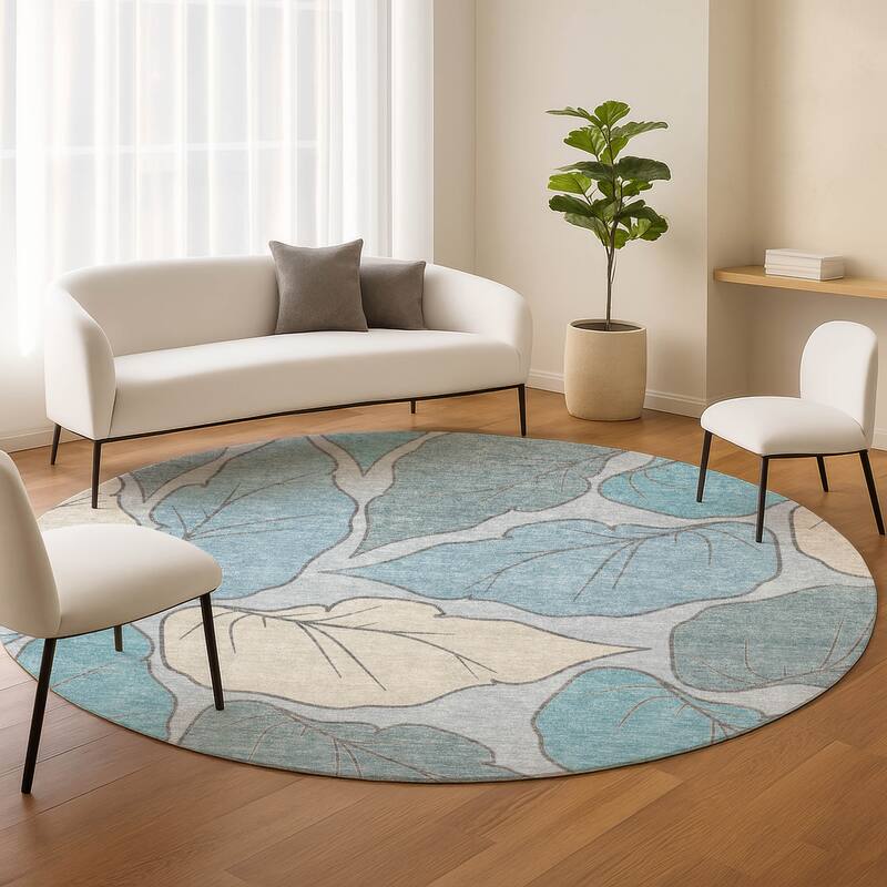Machine Washable Indoor/ Outdoor Contemporary Floral Chantille Rug