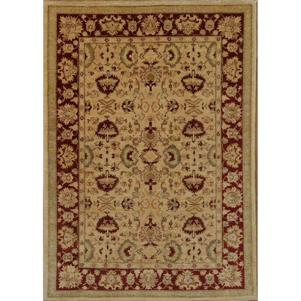 Hand Knotted Oriental 100% Wool Carpet Traditional All-Over Beige & Ivories Peshawar Area Rug - 8' 5'' X 6' 0''