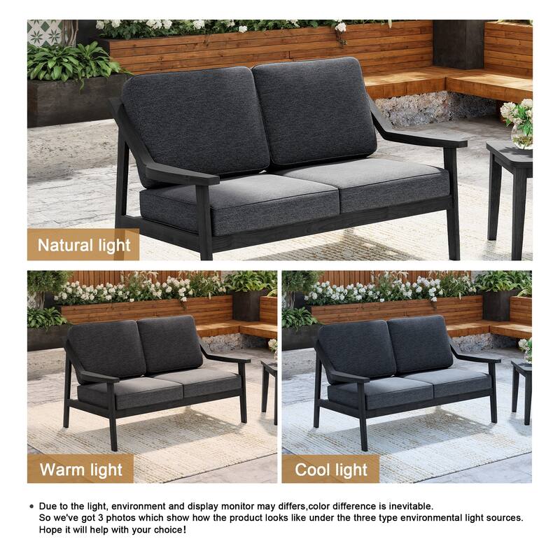 Solid Wood Outdoor Arm Chair Loveseat with Cushion