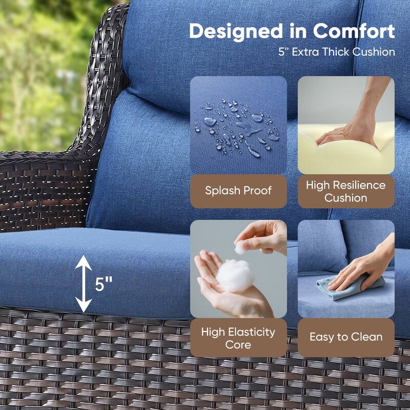 Pocassy Outdoor 2 Person Sofa Patio Loveseat with Comfy Cushions