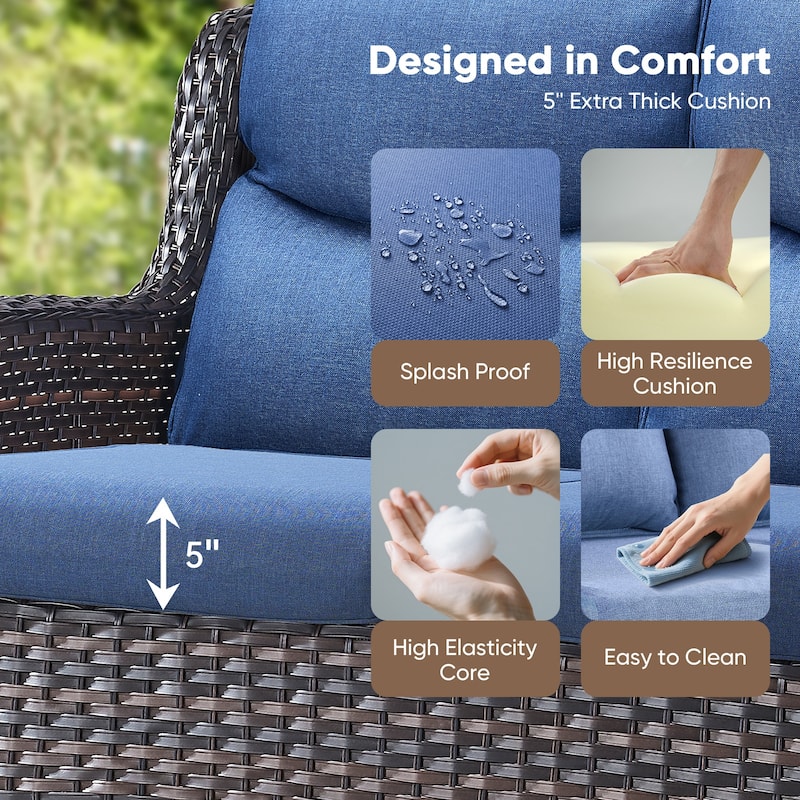 Pocassy Outdoor Patio Loveseat All-Weather Wicker Loveseat with Cushions