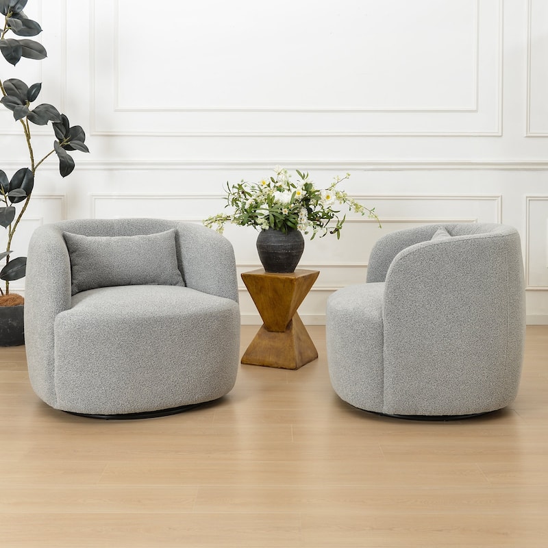KINWELL 34" Wide Boucle Upholstered Sherpa Swivel Armchair (Set of 2)