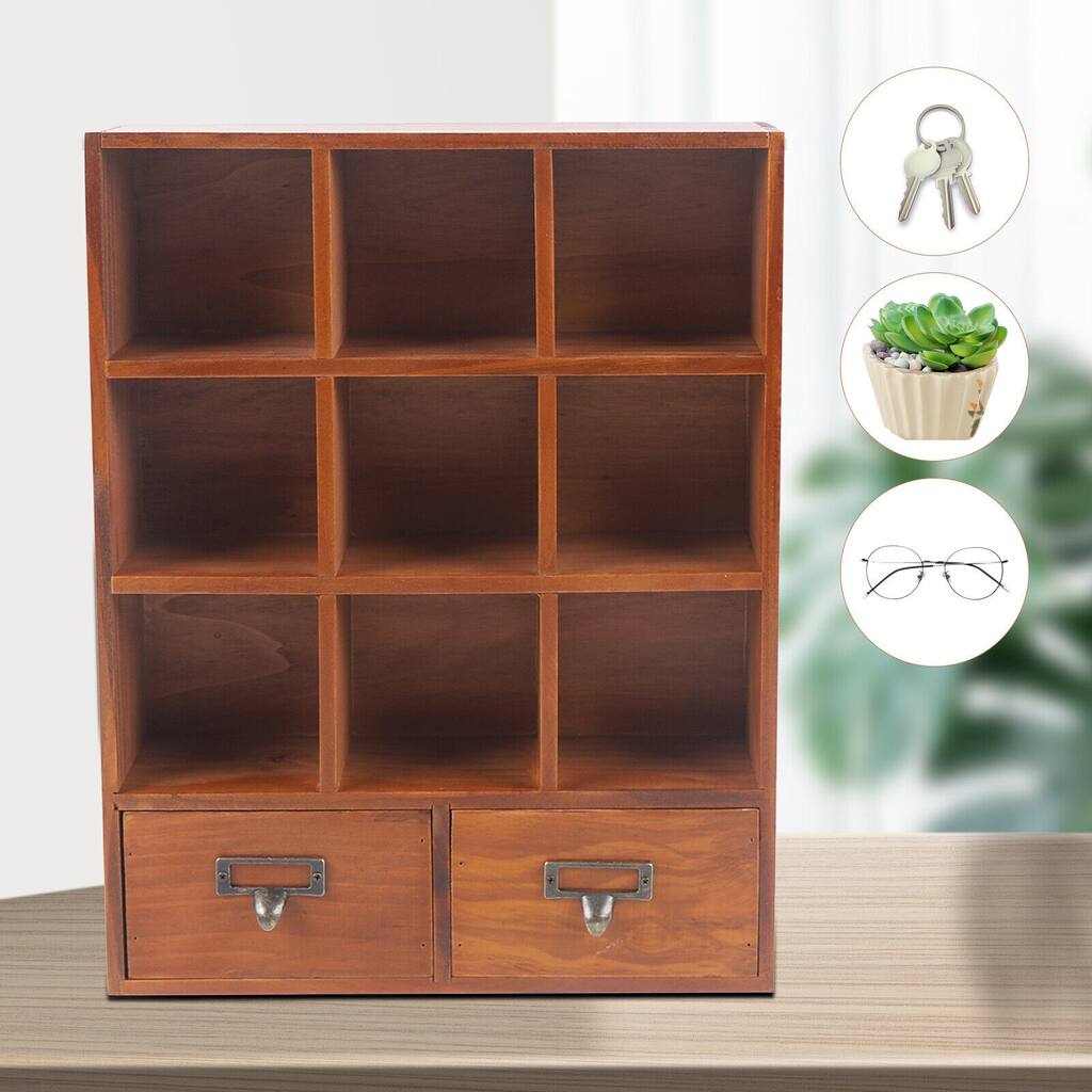 Wooden 9-Cube Chest with 2 Drawers Desktop Storage Cabinet