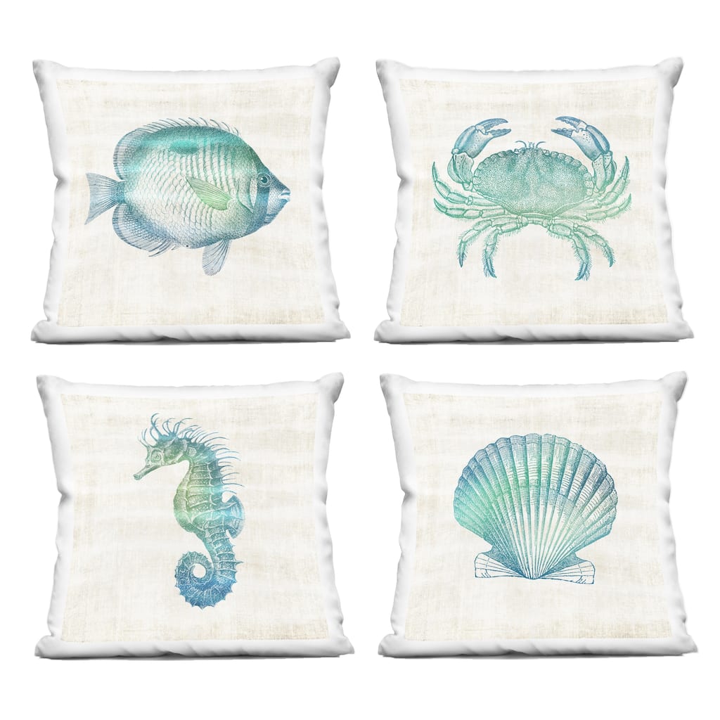 Stupell Aquatic Sea Life Impressions Decorative Printed Throw Pillow Design by Susan Arnot (Set of 4)