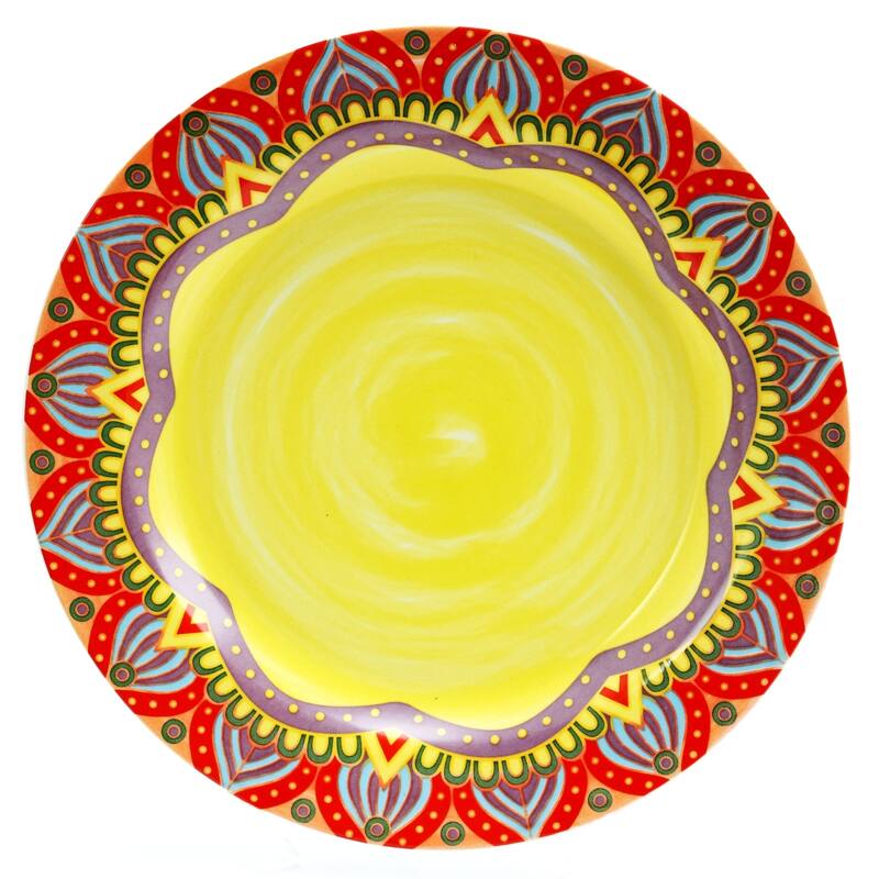 Intricate Floral Pattern Round Stoneware Dinnerware Set in Rose 16 Pieces