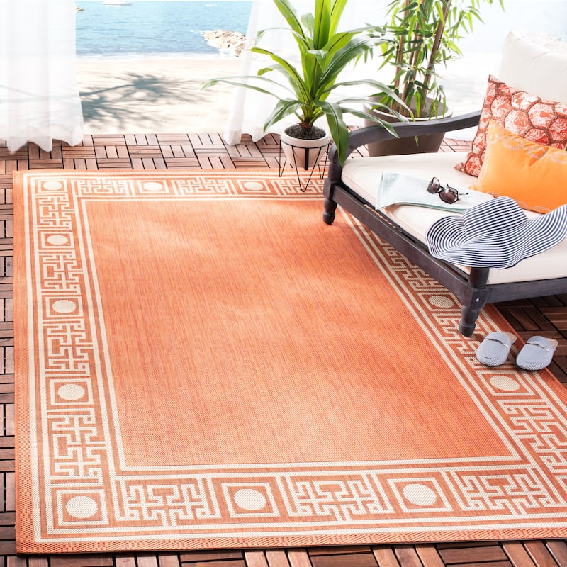 SAFAVIEH Courtyard Alix Indoor/ Outdoor Waterproof Patio Backyard Rug - 5'3" x 7'7" - Rust/Sand