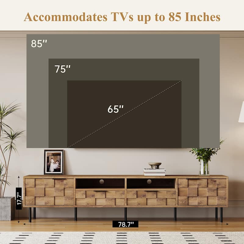 Mid Century Modern 78.7'' TV Stand for TVs up to 85", Entertainment Console with Storage, 2 Drawers & Cabinets