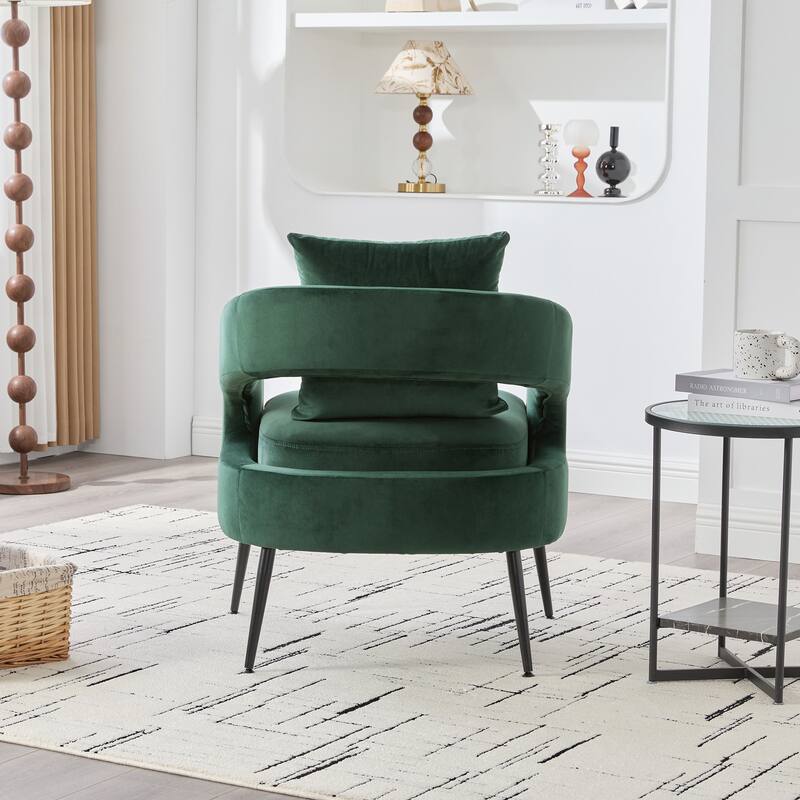 Modern Velvet Open Back Accent Chair Barrel Dining Chair Metal Legs Charcoal Living Room