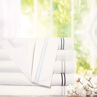 Pointehaven 300 TC Percale 100% Long Staple Cotton Cooling Double Satin Embroidered Stitch Oversized Sheet Set
