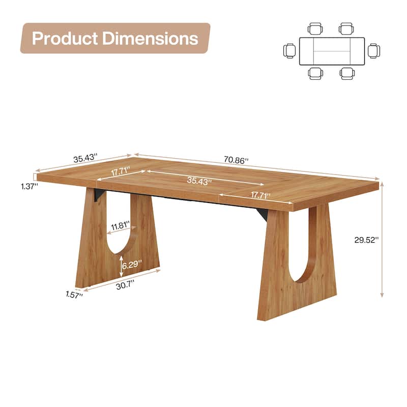 Oak Large Dining Table Wood Rectangular Kitchen Table for Dining Room