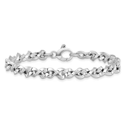 Curata 14k White Gold Polished Fancy Twisted Link Bracelet 7.5 Inch