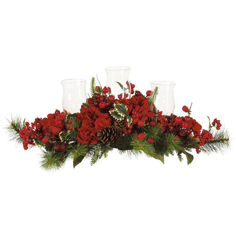 30" Hydrangea Christmas Glass Candelabrum