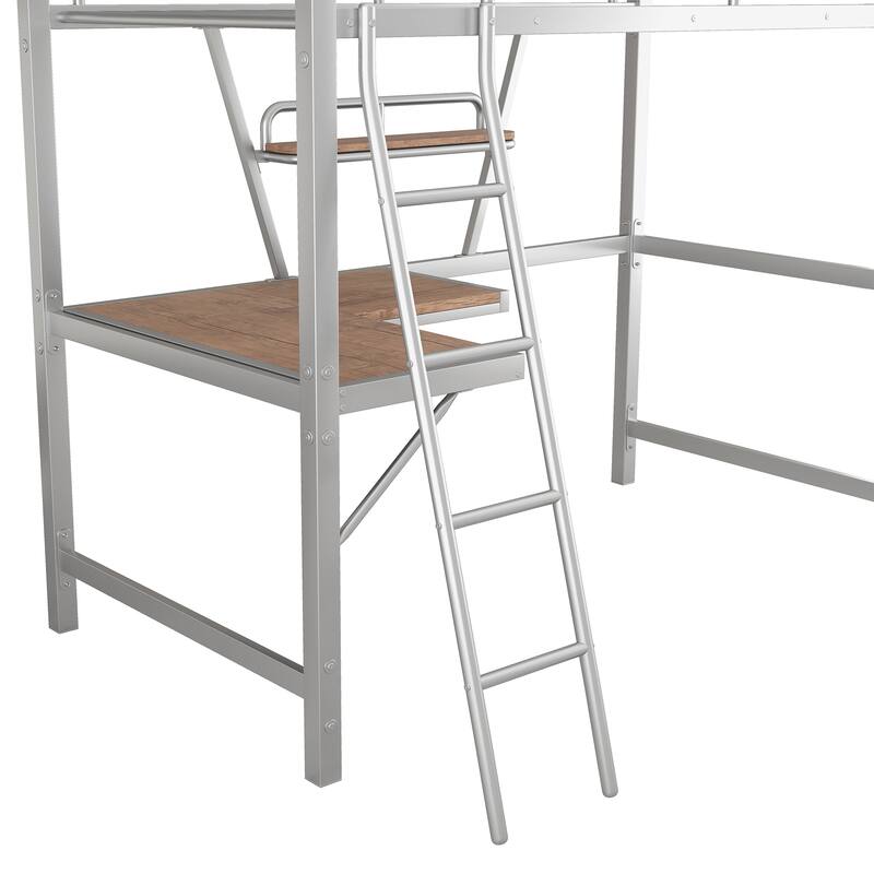 Twin Size Loft Metal & MDF Bed with Desk and Shelf