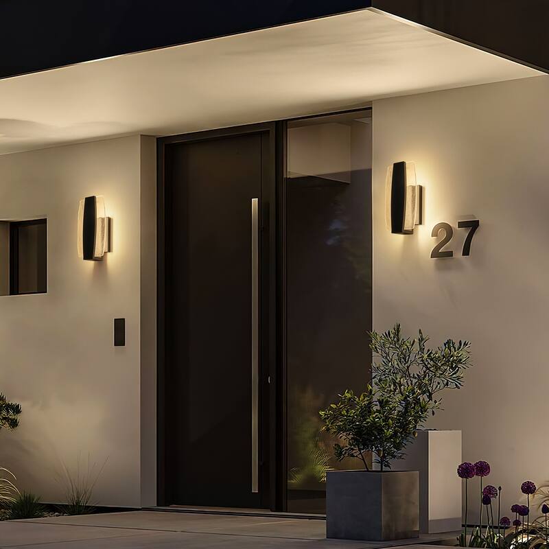 Modern 1-Light Integrated LED 3000K Warm Light Outdoor Wall Sconce with Seeded Glass