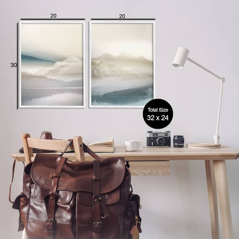 Stupell Mountain Peaks & Neutral Lake Framed Giclee Art Design By Gemma Bardot (Set of 2)