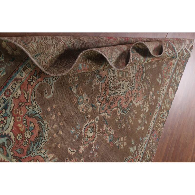Hand Knotted Oriental 100% Wool Carpet Traditional Floral Brown Tabriz Area Rug - 9' 4'' X 5' 11''