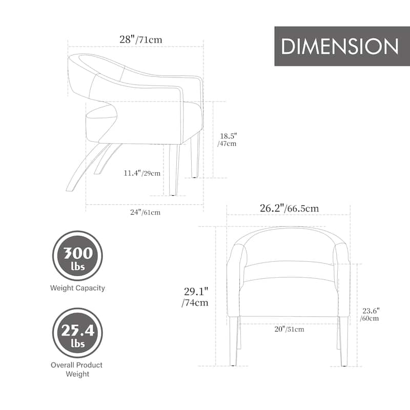 Modern Upholstered PU Open Back Accent Armchair Barrel Dining Chair with Weathered Rubberwood Legs, Hollow-Out Side Club Chair