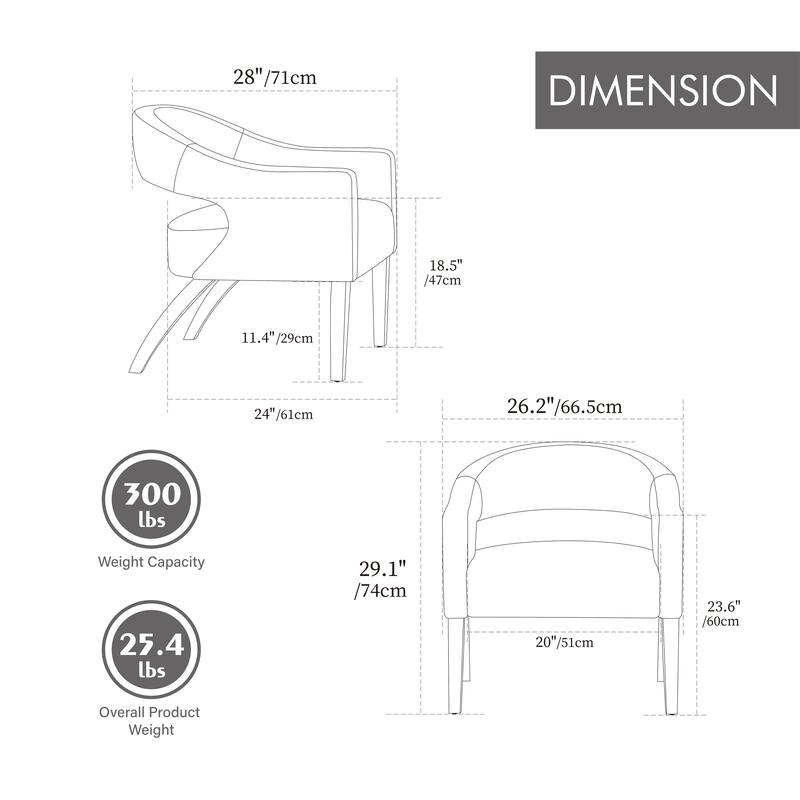 Roomfitters PU Accent Armchair, Modern Open Back Barrel Dining Chair with Weathered Wood Legs for Living Room or Dining Room