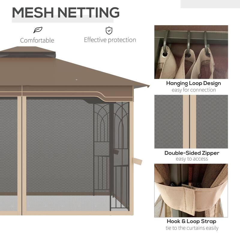 Outsunny 12' x 10' Outdoor Patio Gazebo Canopy with Double Tier Roof and Netting Sidewalls for Garden, Lawn, Backyard