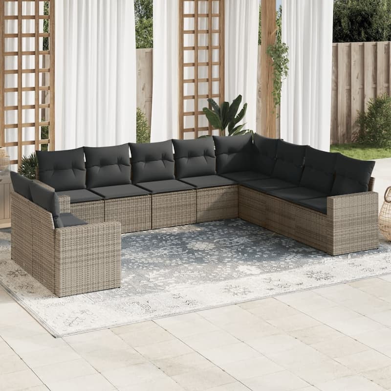 vidaXL Garden Sofa Set Grey PE Rattan, Powder-Coated Steel Large Modular - 24.4 x 25.8 x 27.2