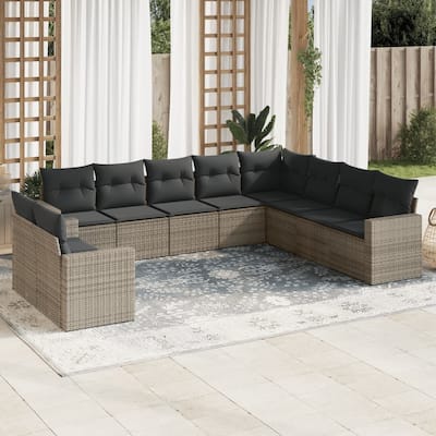 vidaXL Garden Sofa Set Grey PE Rattan, Powder-Coated Steel Large Modular - 24.4 x 25.8 x 27.2