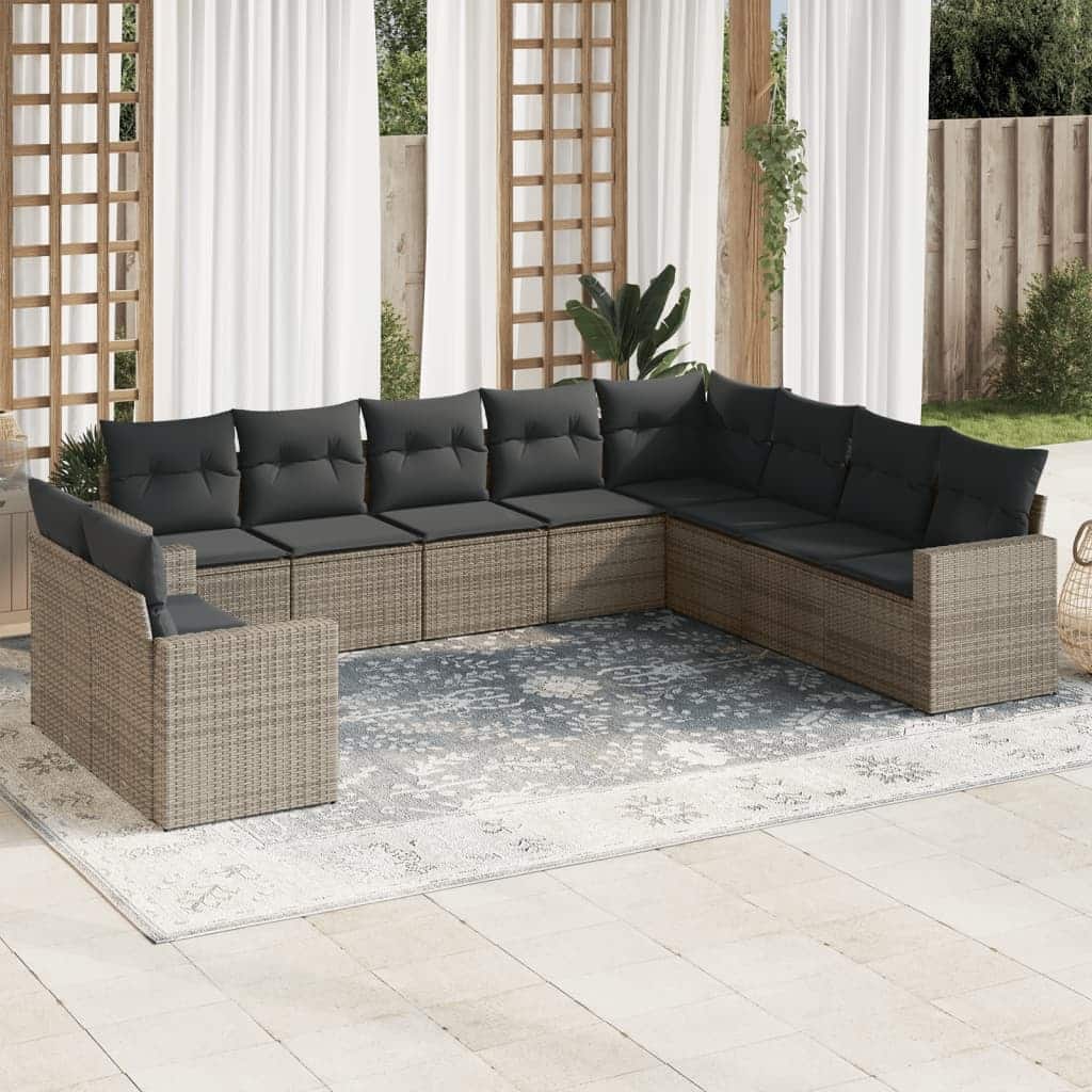 vidaXL Garden Sofa Set Grey PE Rattan, Powder-Coated Steel Large Modular - 24.4 x 25.8 x 27.2
