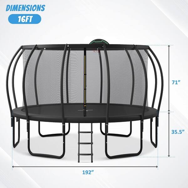 16ft Trampoline for Kids with Enclosure Upgraded ArcPole Composite Toploop Basketball Board and 12 Stakes