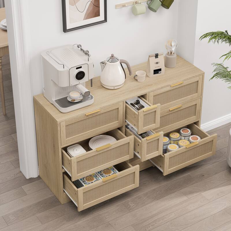 51.2 "Rattan Locker With Drawers, 9 Drawers, Metal Handles For Kitchen, Living Room, Bedroom