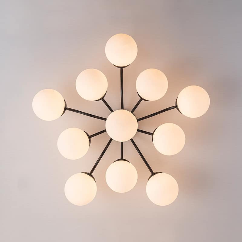 Milky Glass Globe Brass Sputnik Bubble Ceiling Light - 30in Chandelier
