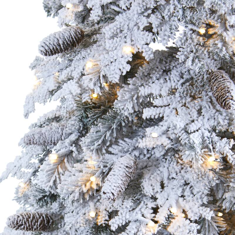 7’ Flocked with Pinecones Artificial Christmas Tree, Warm Clear LED - 7 Foot