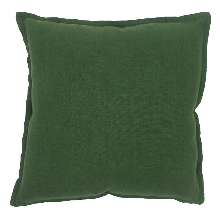Jiti Indoor Farmhouse Country Solid Color Flange Edge Soft Washed & Dyed Linen Square Throw Pillows Cushion - Olive