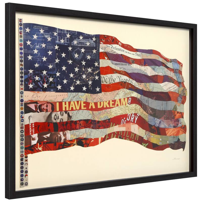"American Flag" Alex Zeng's dimensional collage, under glass & a black shadow box frame