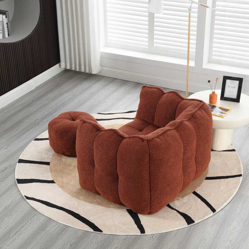 Modern Chenille Bean Bag Chair with Ottoman, Set of 1