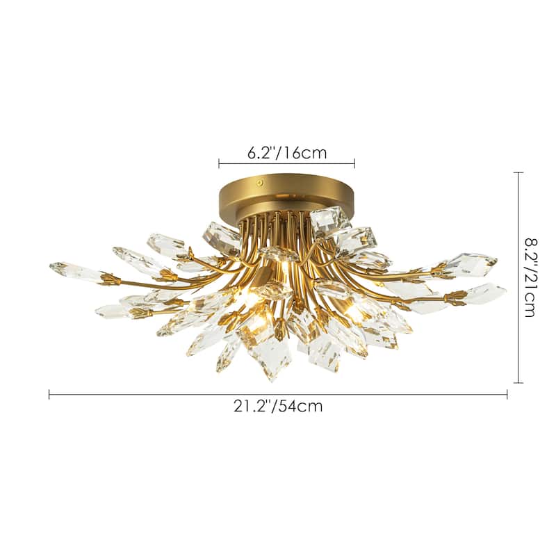 4-Light Modern Industrial Linear Cluster Crystal Flush Mount Light Sputnik Ceiling Light for Dining Room